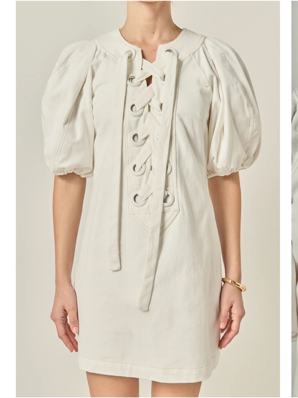 Puff sleeve lace up dress